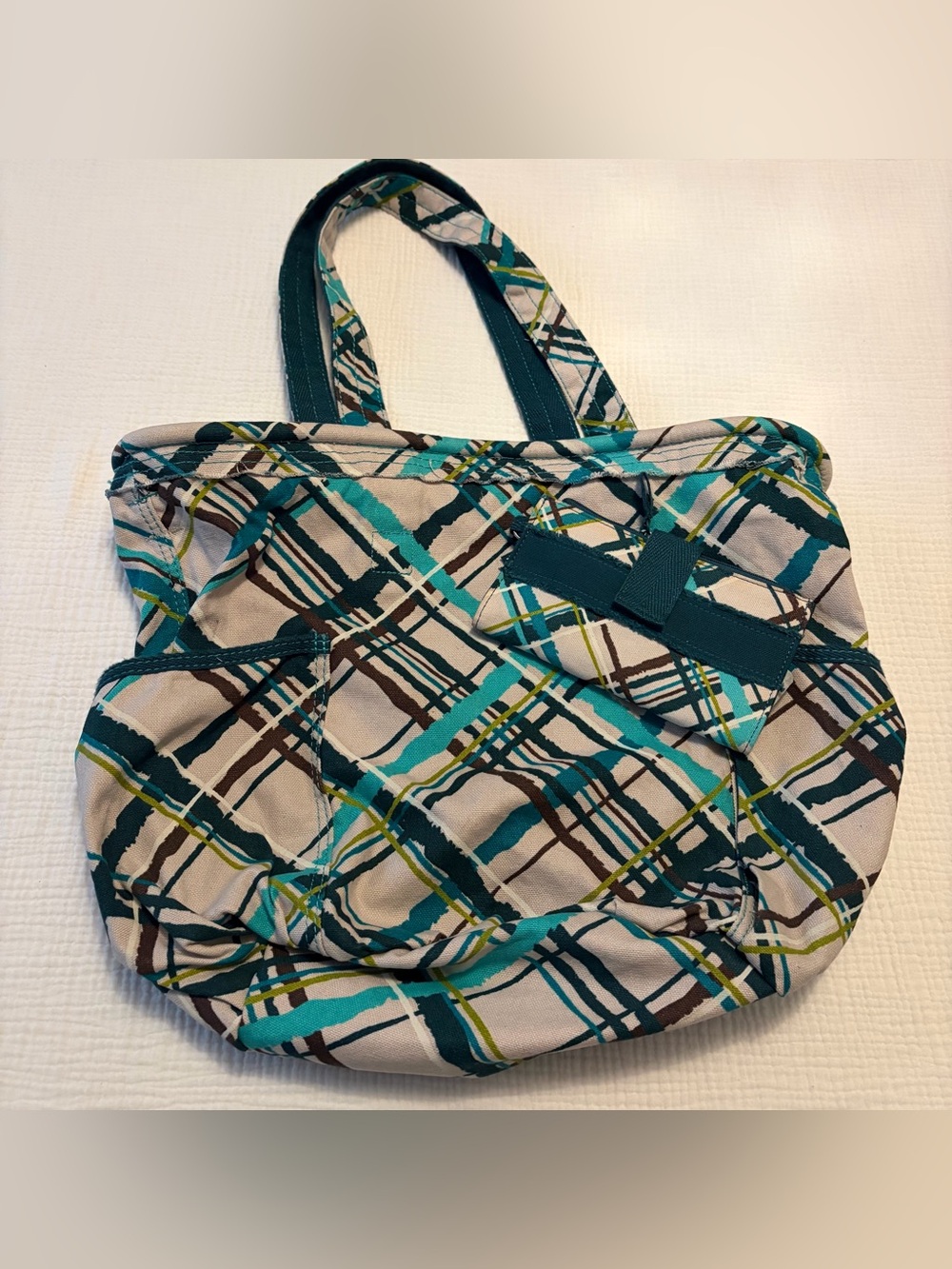 Thirty-One Retired Retro Metro Plaid Bucket Bag & Wallet